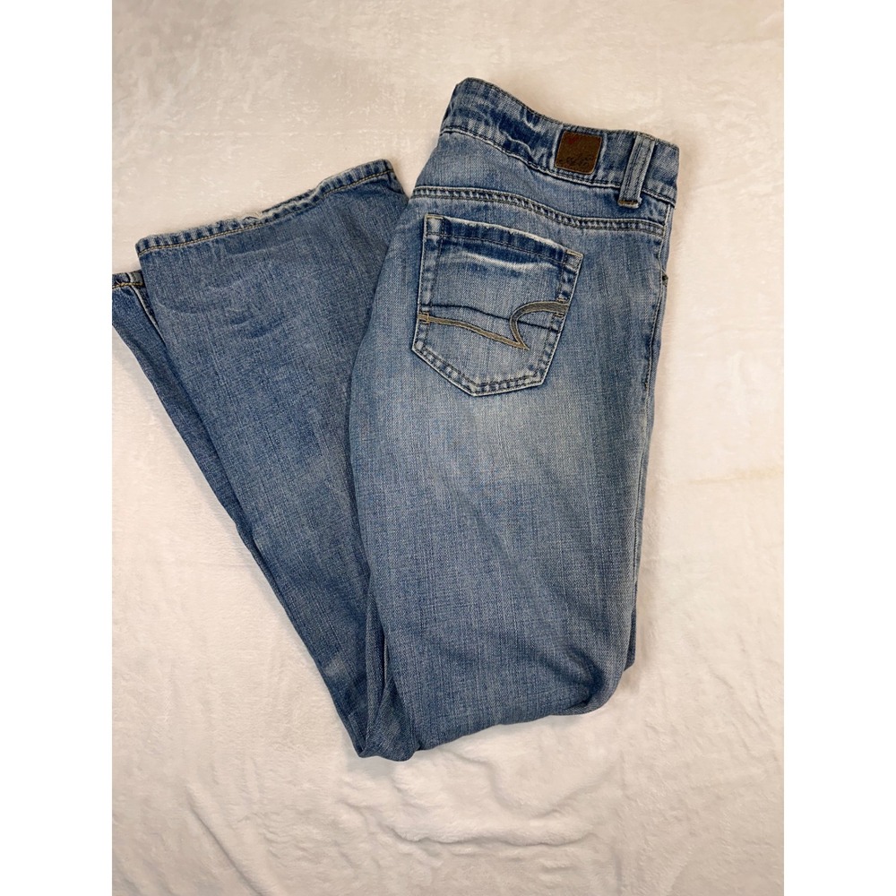 Y2K 00's American Eagle Favorite Boyfriend Jeans 4 Blue Wide Leg Flare Womens